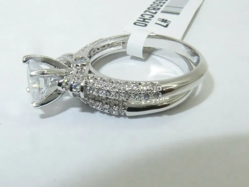 Jewellery Kingdom Cubic Zirconia Engagement Wedding Band 2pcs Silver 2CT Rhodium Ladies Ring Set