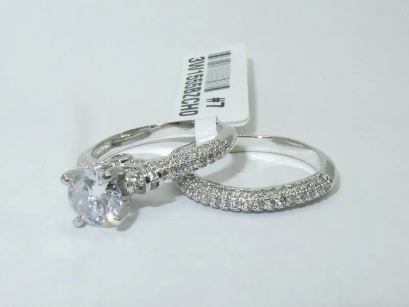 Jewellery Kingdom Cubic Zirconia Engagement Wedding Band 2pcs Silver 2CT Rhodium Ladies Ring Set