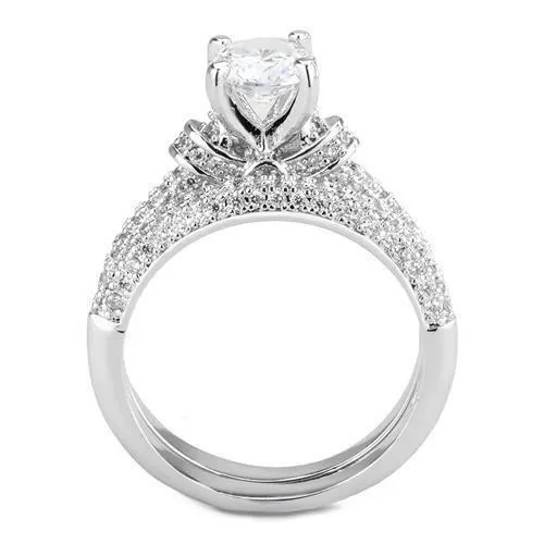 Jewellery Kingdom Cubic Zirconia Engagement Wedding Band 2pcs Silver 2CT Rhodium Ladies Ring Set