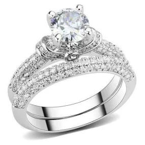 Jewellery Kingdom Cubic Zirconia Engagement Wedding Band 2pcs Silver 2CT Rhodium Ladies Ring Set