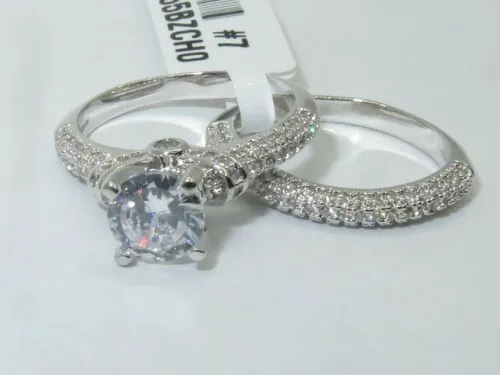 Jewellery Kingdom Cubic Zirconia Engagement Wedding Band 2pcs Silver 2CT Rhodium Ladies Ring Set