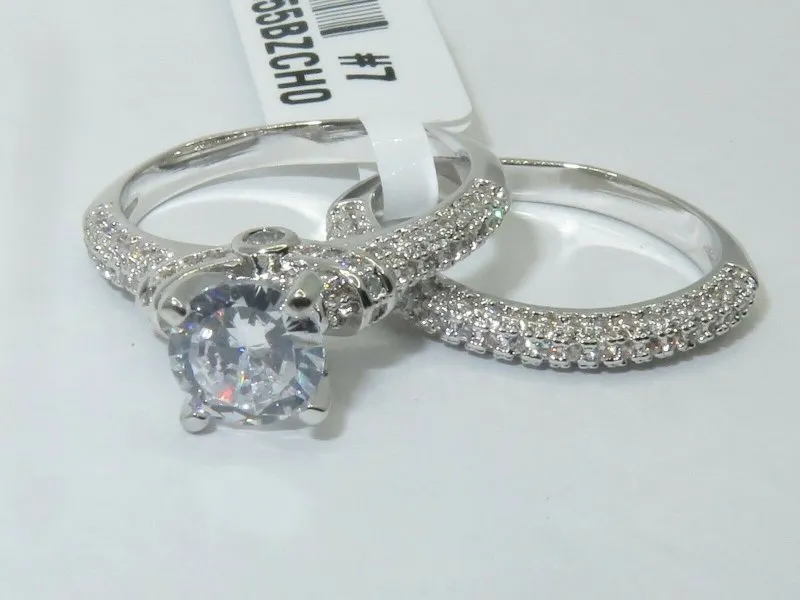 Jewellery Kingdom Cubic Zirconia Engagement Wedding Band 2pcs Silver 2CT Rhodium Ladies Ring Set