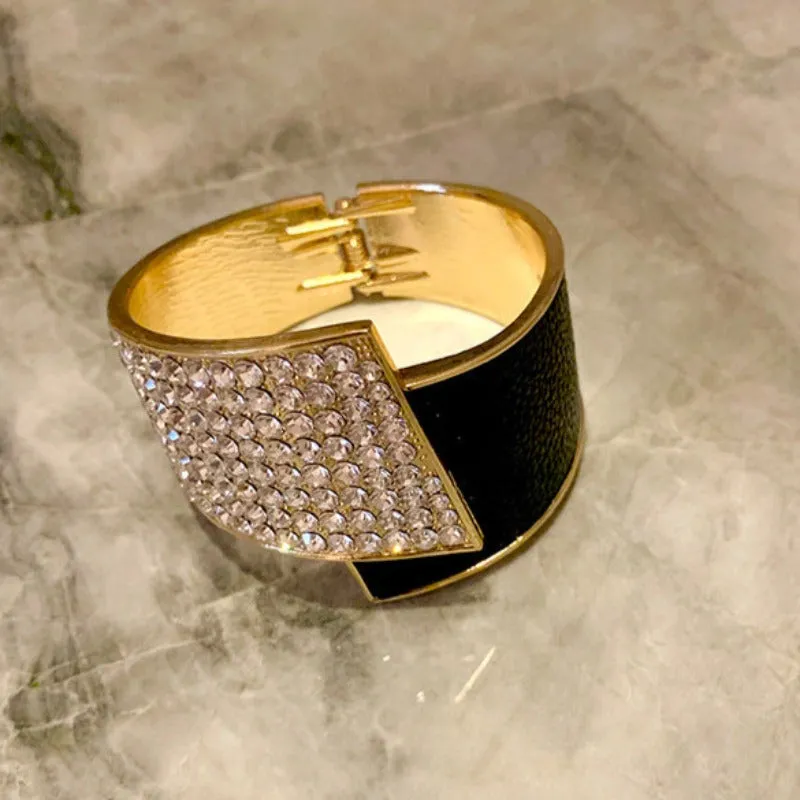 Luxury Wide Zircon Bracelet Gold Women Party jewelry