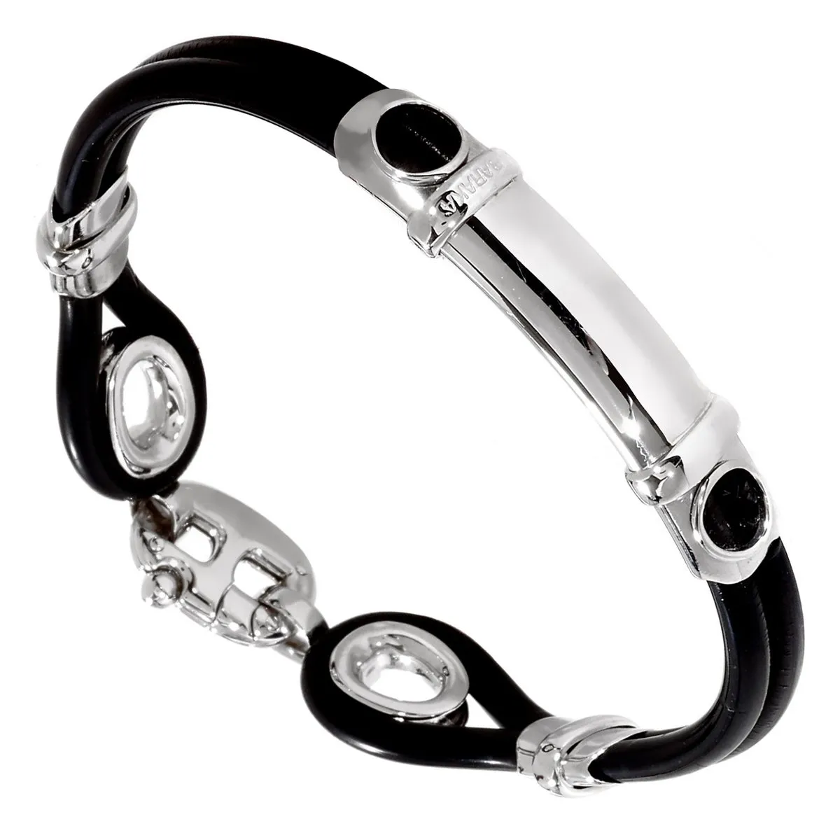 Mens Baraka White Gold Rubber Bracelet