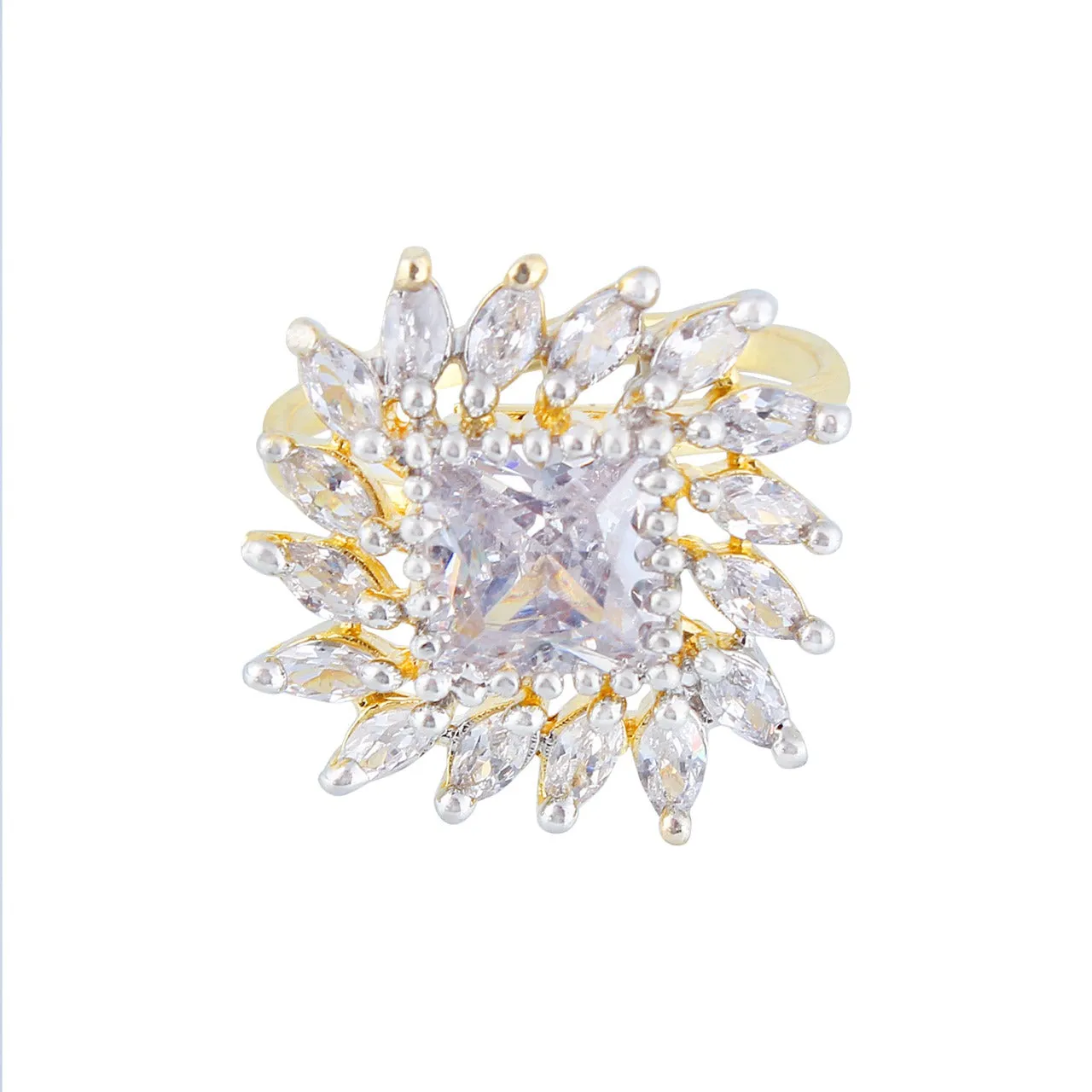 Modern American Diamond Studded Golden Plated Ring for Women and Girls