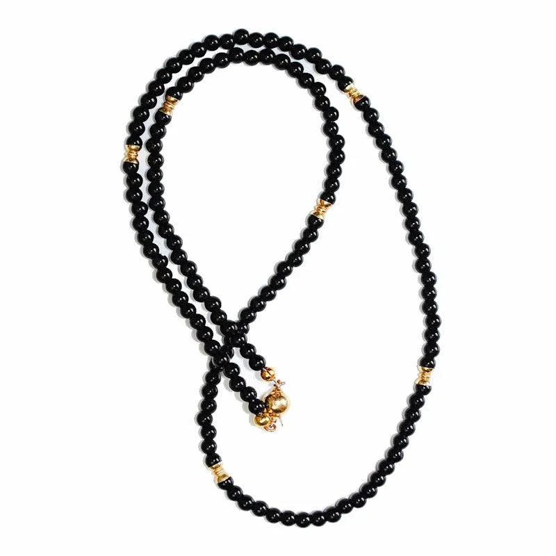 Natural Black Onyx and 9k gold spacer beads necklace