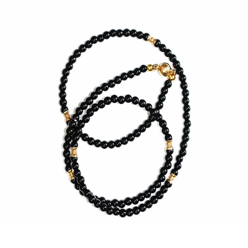 Natural Black Onyx and 9k gold spacer beads necklace