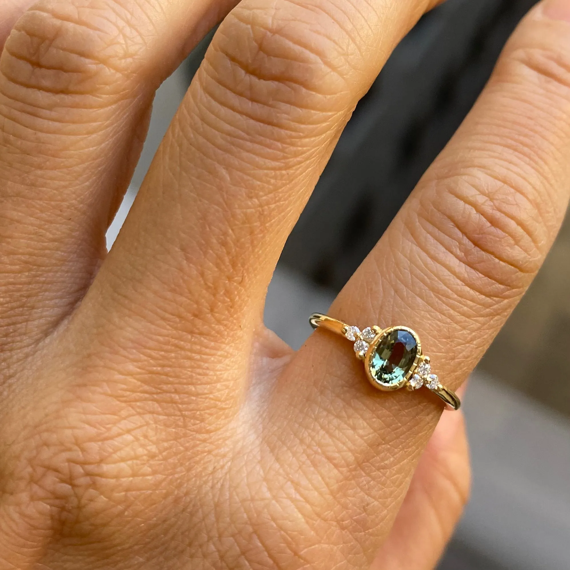Oval Green Sapphire Cluster Ring