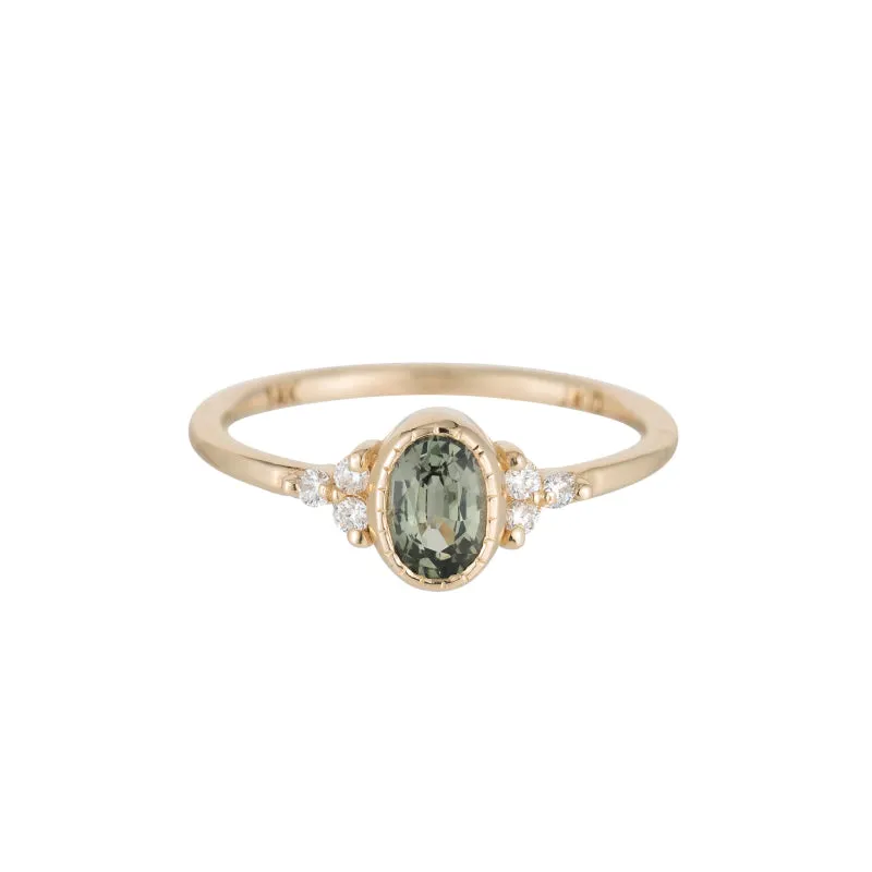 Oval Green Sapphire Cluster Ring