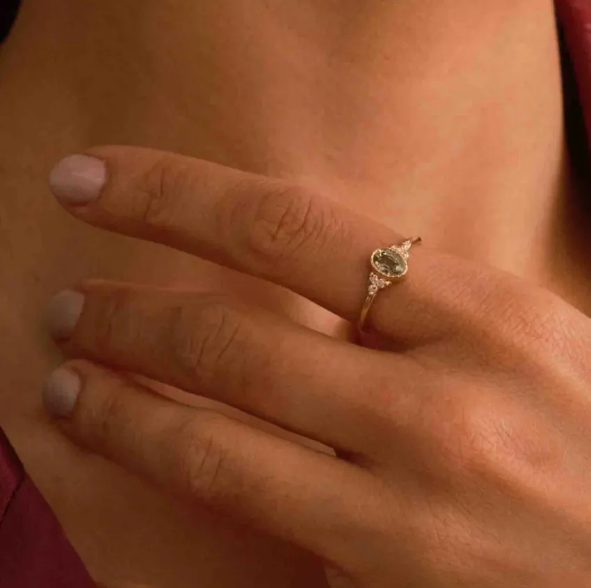 Oval Green Sapphire Cluster Ring