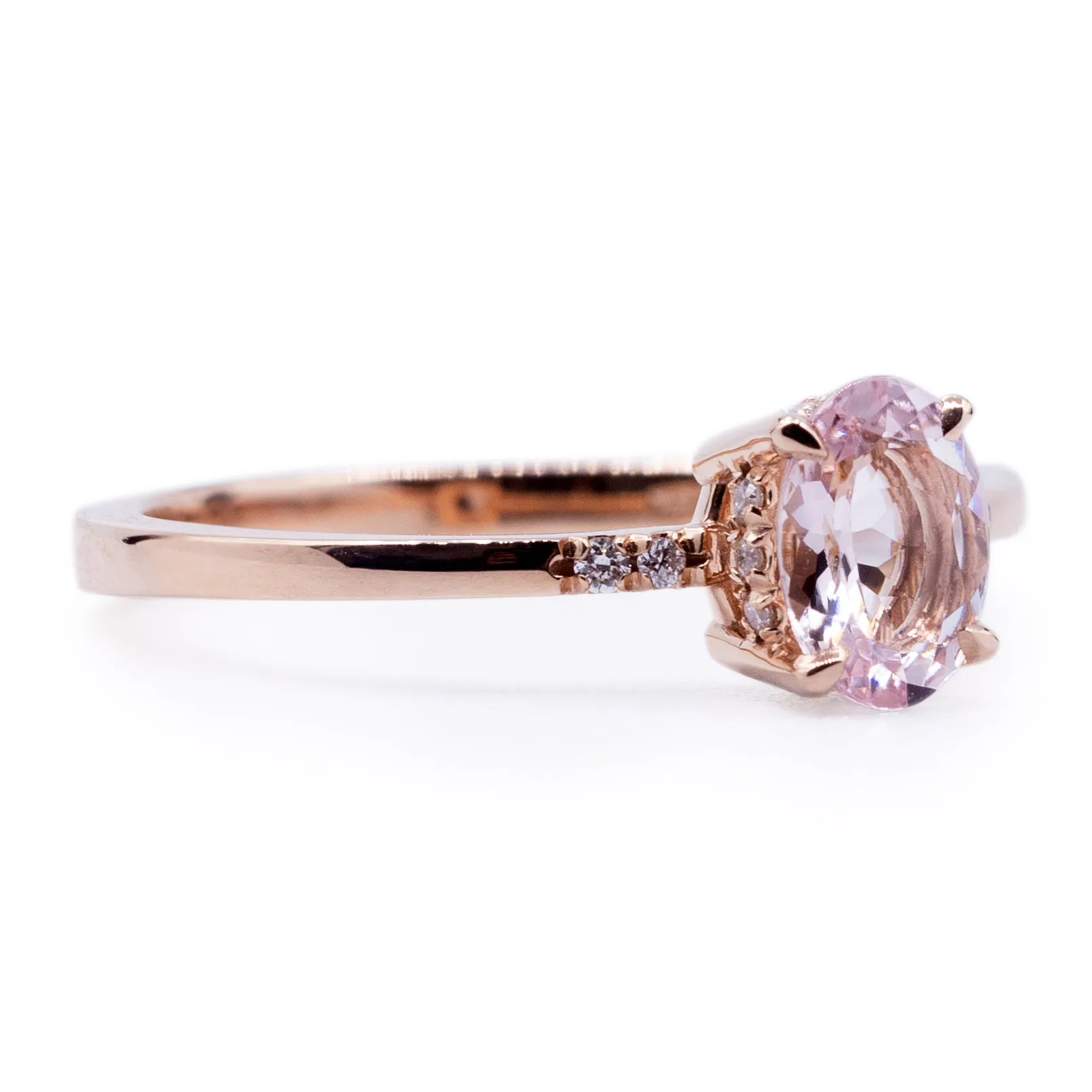 Oval Morganite Ring with Petite Diamond Accents & Hidden Halo