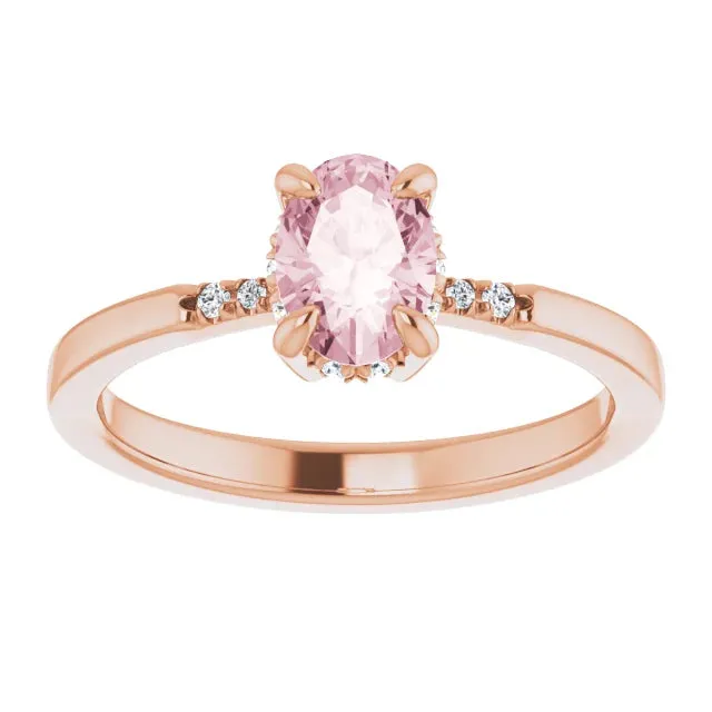 Oval Morganite Ring with Petite Diamond Accents & Hidden Halo
