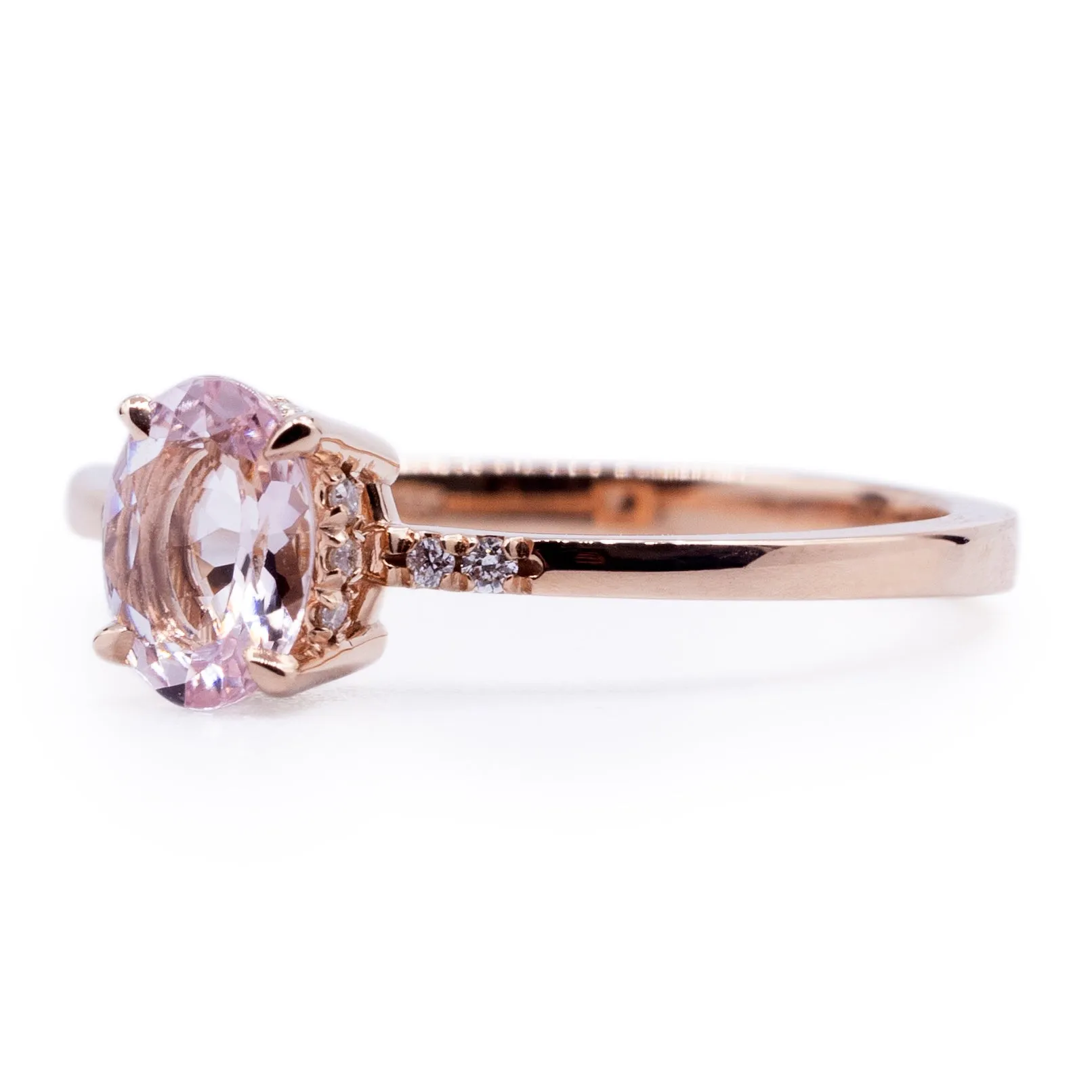 Oval Morganite Ring with Petite Diamond Accents & Hidden Halo