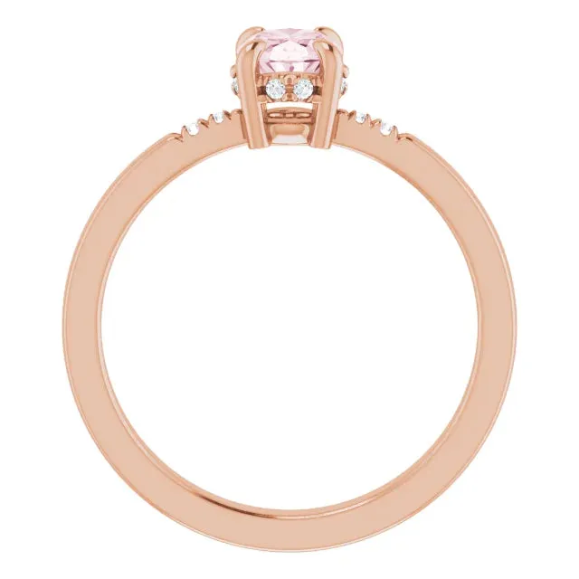 Oval Morganite Ring with Petite Diamond Accents & Hidden Halo