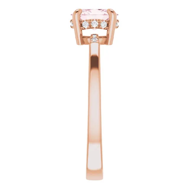Oval Morganite Ring with Petite Diamond Accents & Hidden Halo