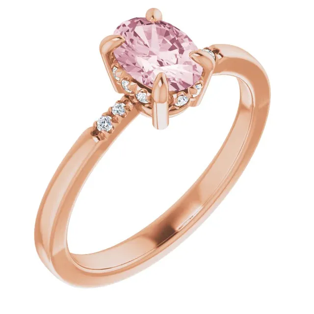 Oval Morganite Ring with Petite Diamond Accents & Hidden Halo