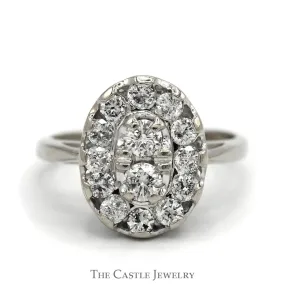 Oval Shaped 3/4cttw Diamond Cluster Ring in 14k White Gold