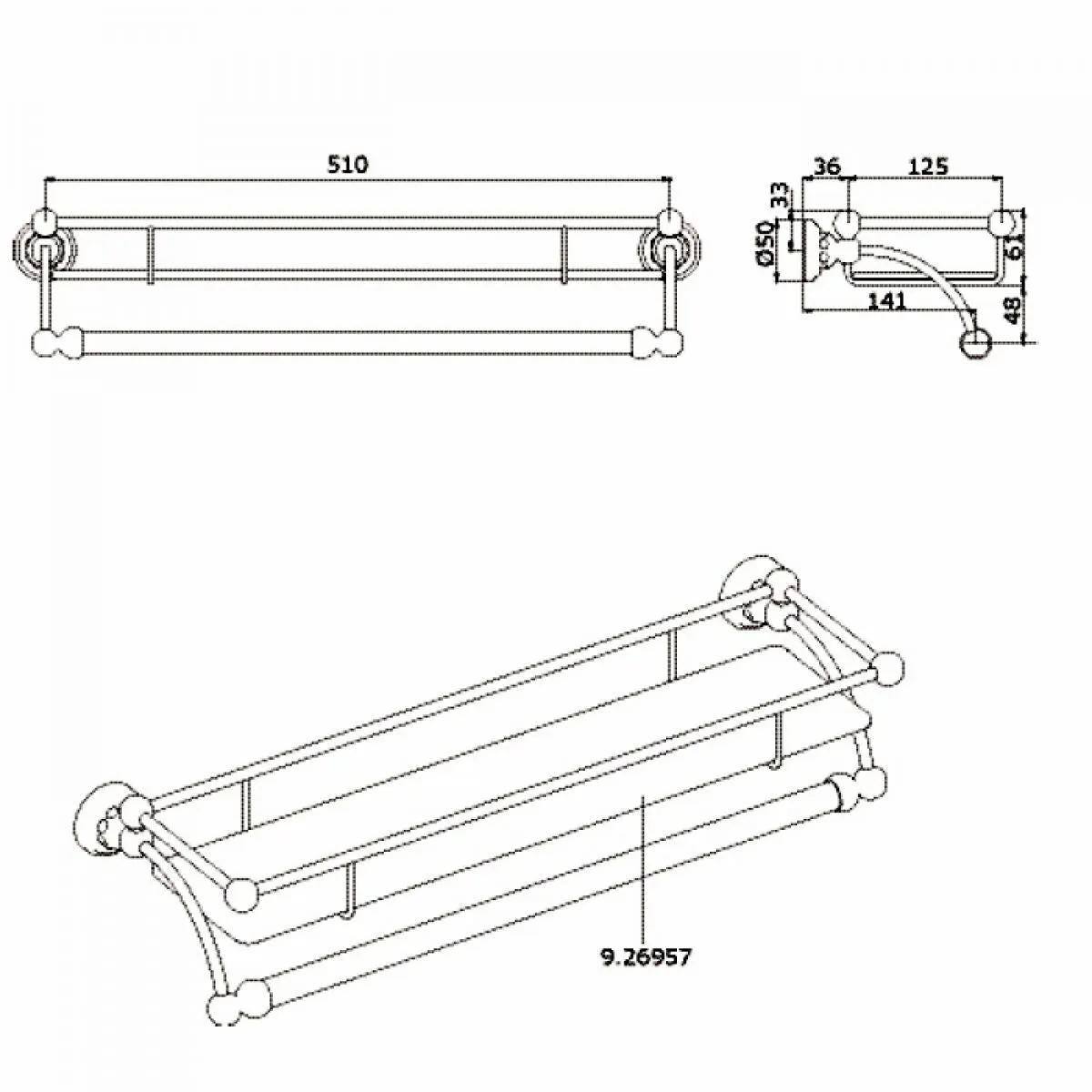 Perrin and Rowe Traditional Glass Shelf with Towel Rail