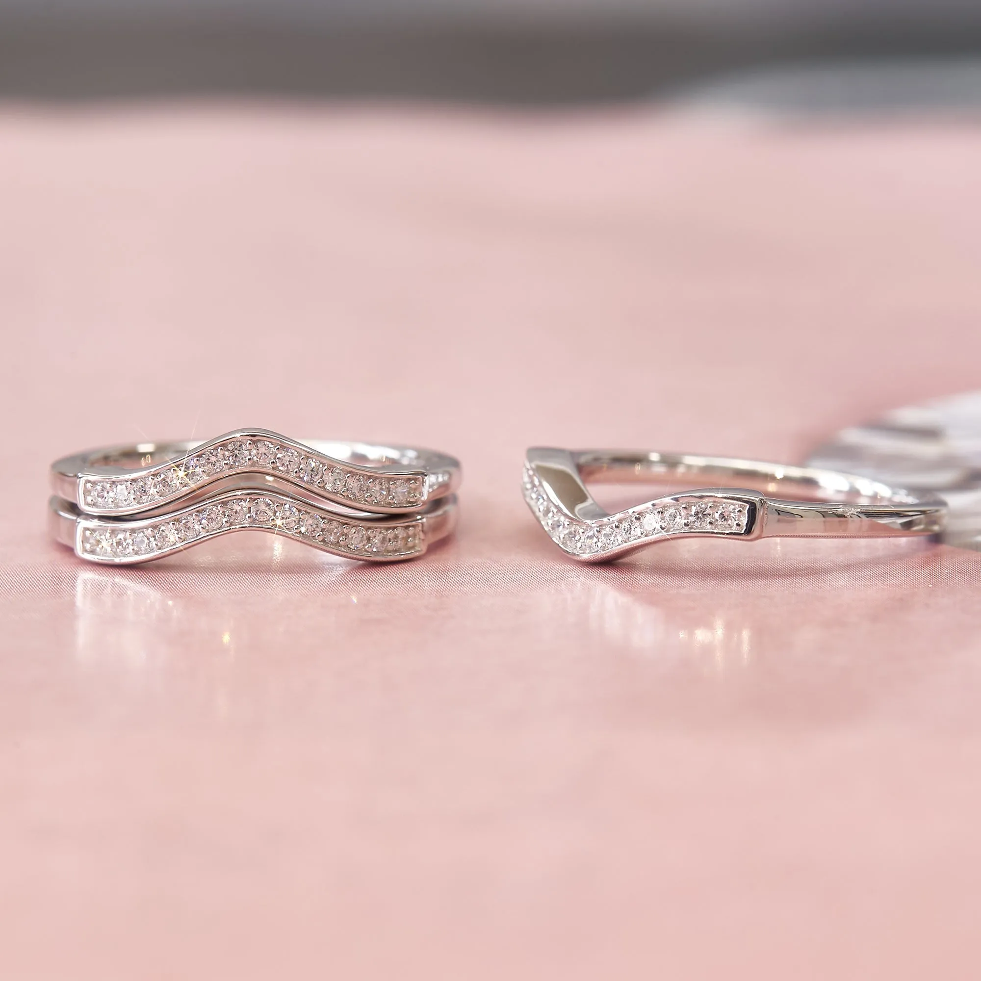 Platinum Plated Sterling Silver Chevron Trio Stacking Rings Set