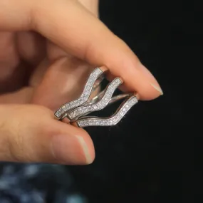 Platinum Plated Sterling Silver Chevron Trio Stacking Rings Set