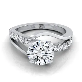 Platinum Round Brilliant Unique Bypass Diamond Pave Swirl Engagement Ring -3/8ctw