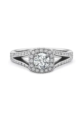 Precision New Aire 18KWG Split Shank Halo Diamond Ring