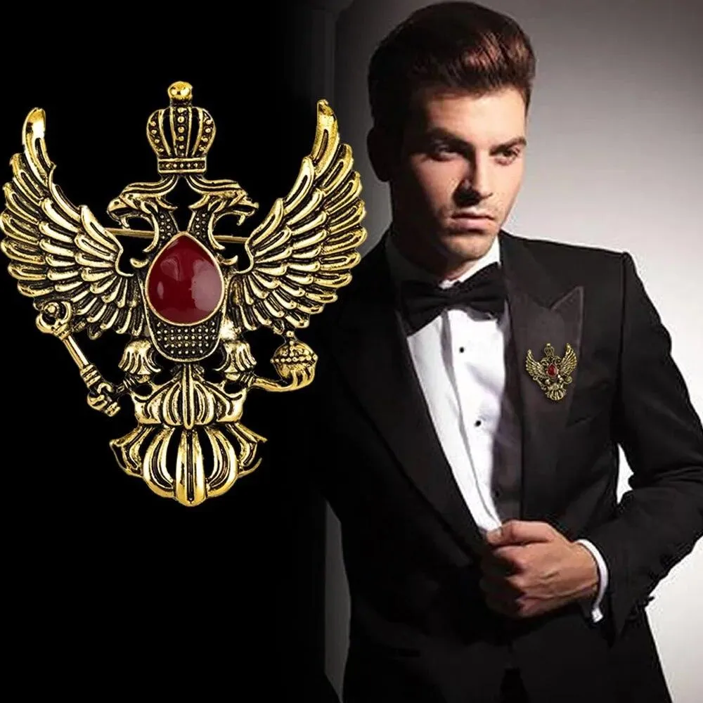 Retro Crown Jewel Double Headed Eagle Brooch Lapel Pin