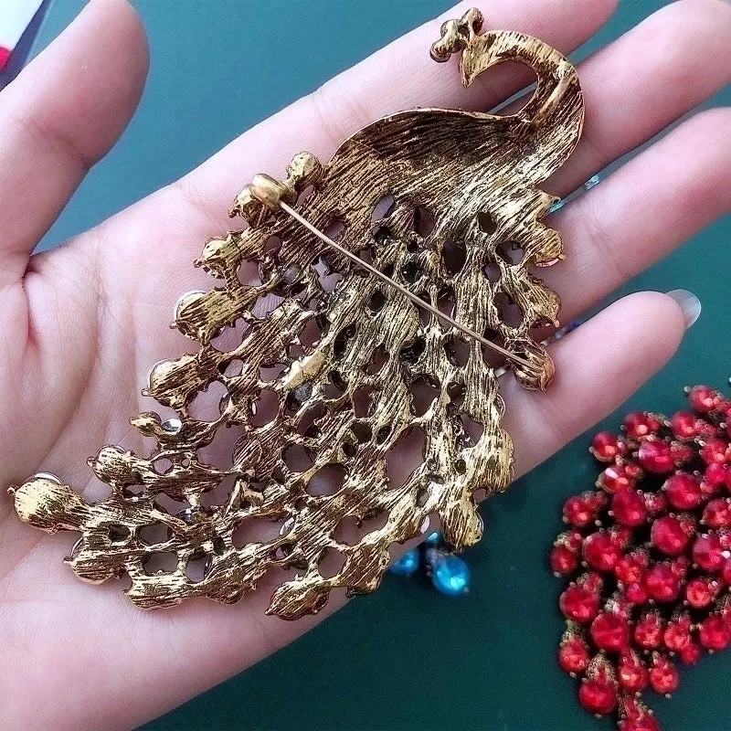 Retro Pin Animal Peacock Alloy Plating Inlay Rhinestones Unisex Brooches