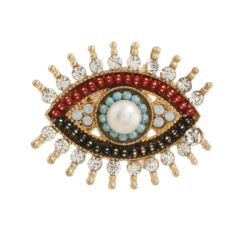 Retro Pin Devil'S Eye Alloy Inlay Rhinestones Pearl Unisex Brooches