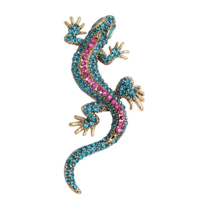 Retro Pin Gecko Alloy Inlay Rhinestones Unisex Brooches