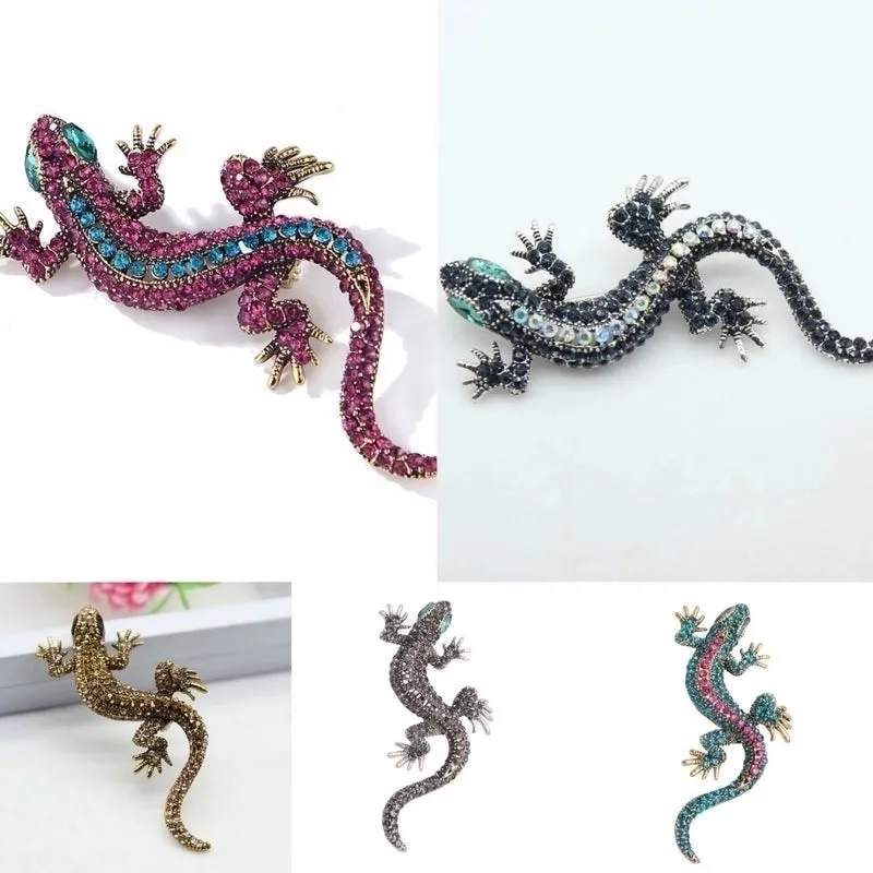 Retro Pin Gecko Alloy Inlay Rhinestones Unisex Brooches