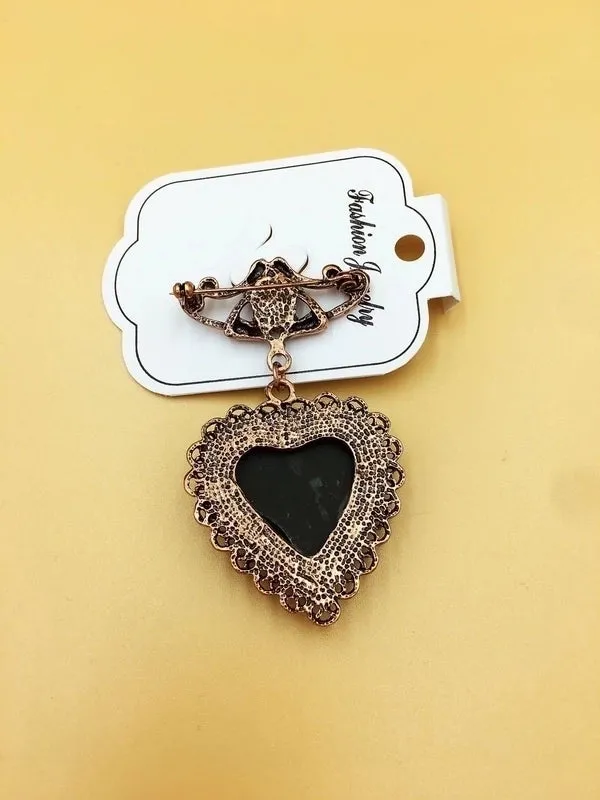 Retro Pin Heart Shape Alloy Enamel Inlay Artificial Gemstones Women'S Brooches