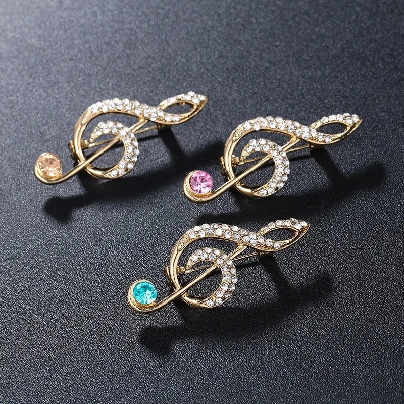 Retro Pin Notes Alloy Inlay Rhinestones Women'S Brooches