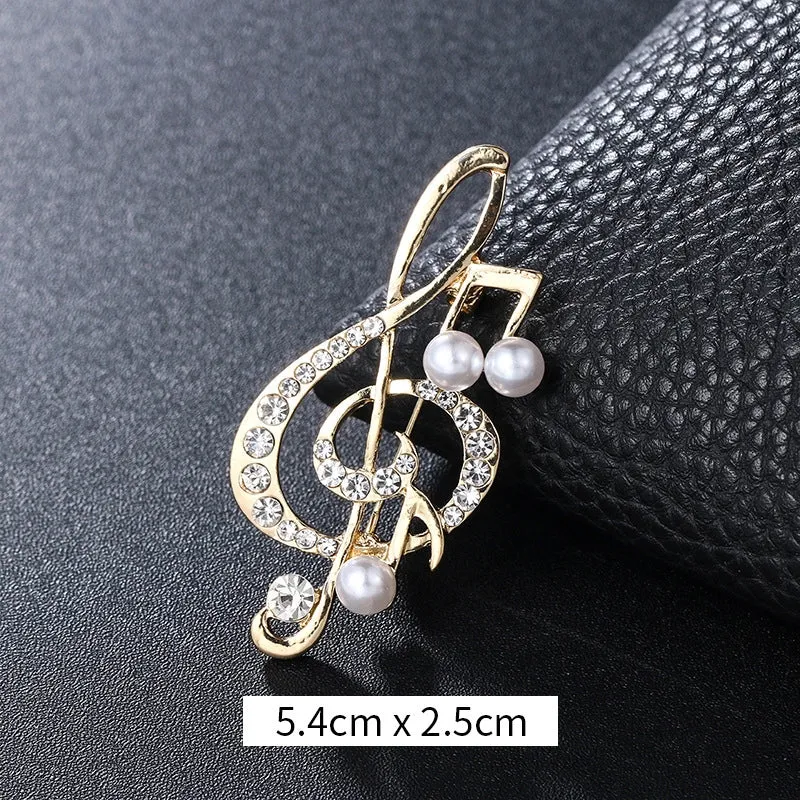 Retro Pin Notes Alloy Inlay Rhinestones Women'S Brooches