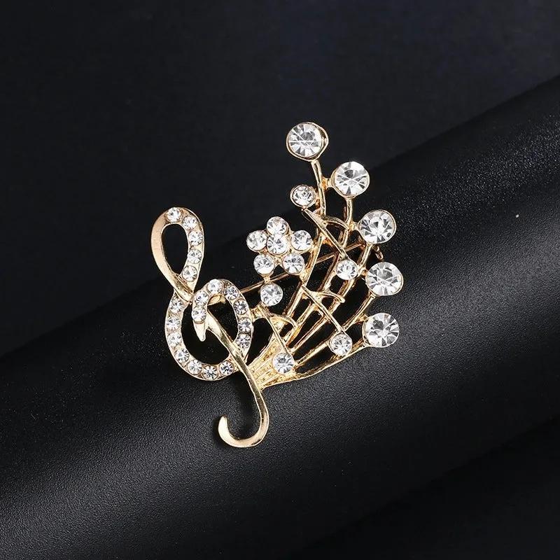 Retro Pin Notes Alloy Inlay Rhinestones Women'S Brooches
