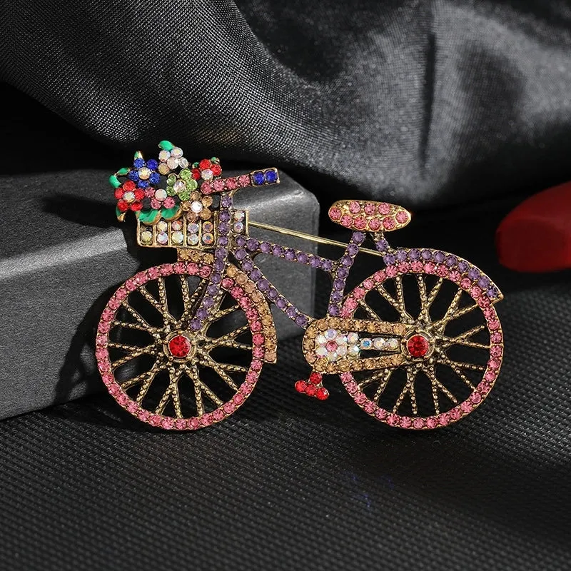 Retro Rhinestone Bicycle Brooch Personality Fashion Men's And Women's Suit Pin Corsage  Wholesale