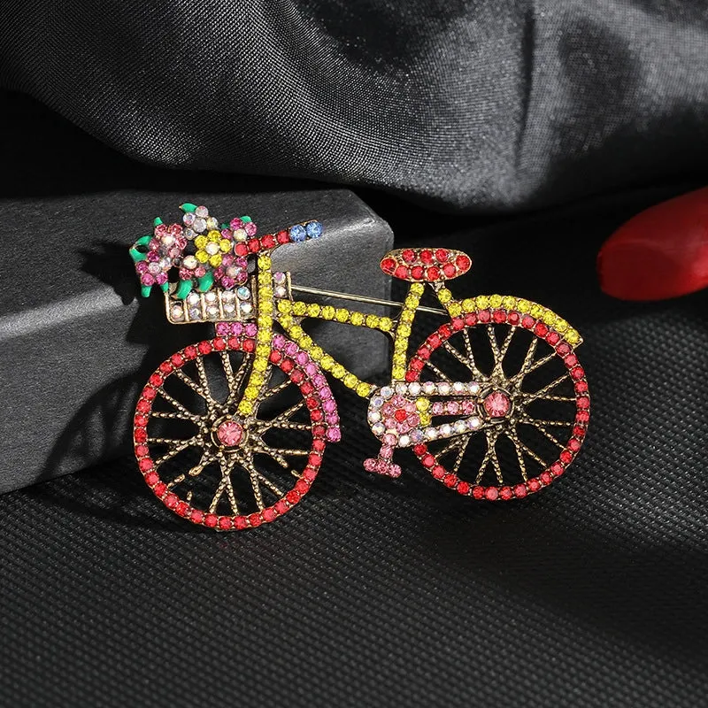 Retro Rhinestone Bicycle Brooch Personality Fashion Men's And Women's Suit Pin Corsage  Wholesale