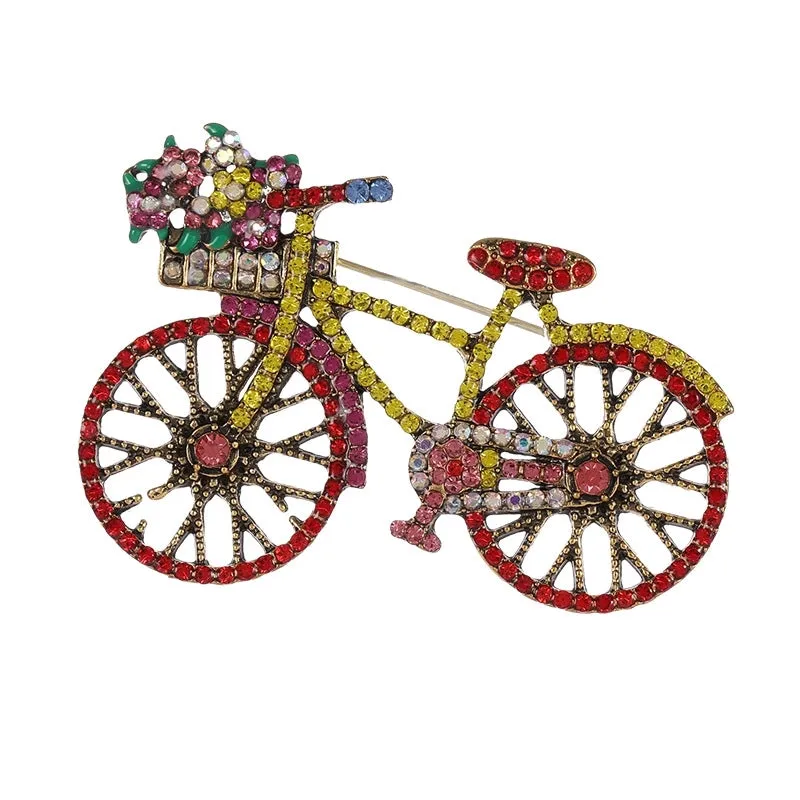 Retro Rhinestone Bicycle Brooch Personality Fashion Men's And Women's Suit Pin Corsage  Wholesale