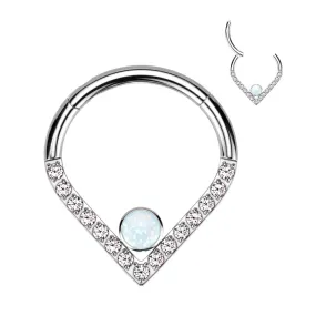 Septum Titanium Hinged Opal Center Pear CZ Chevron