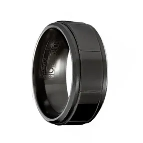 SHADOW Torque Black Cobalt Wedding Band Polished Finish Vertical Line Grooves Beveled Edges- 9 mm