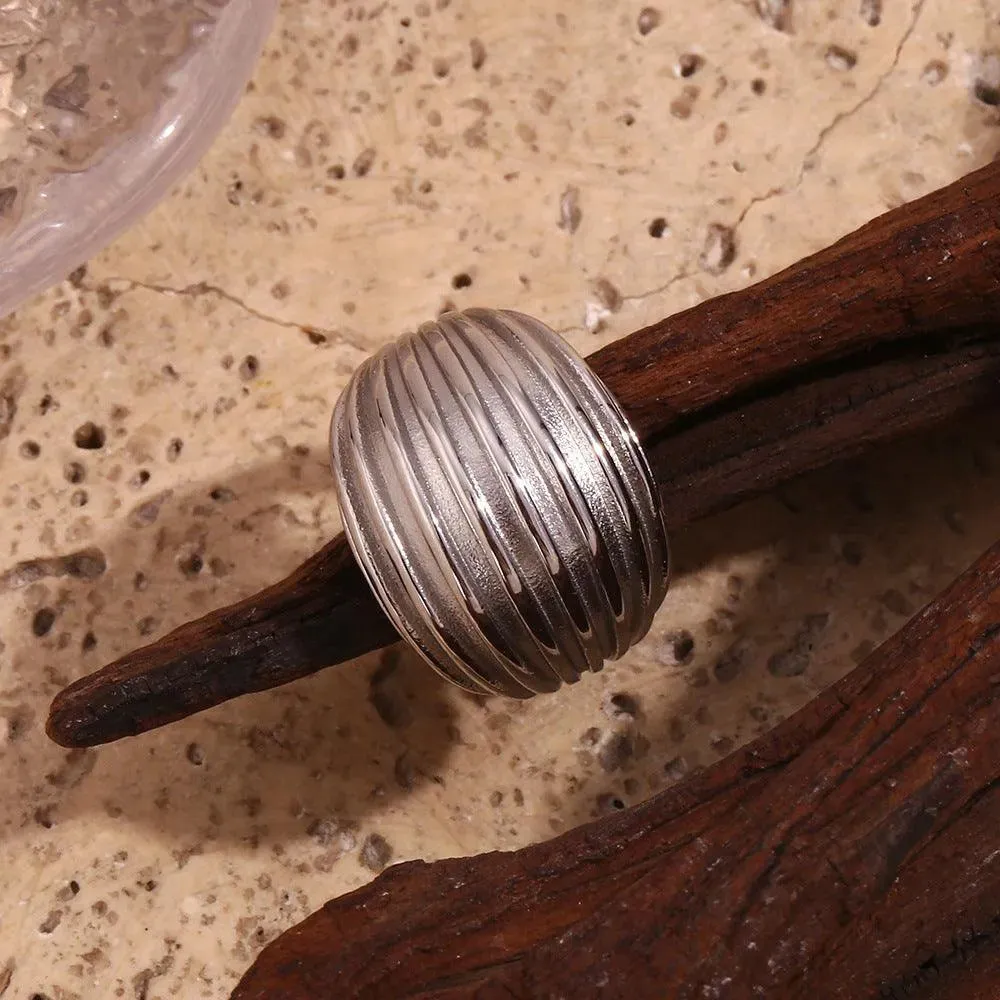 Silver and Gold Ridged Statement Rings – Adjustable Bands for Women