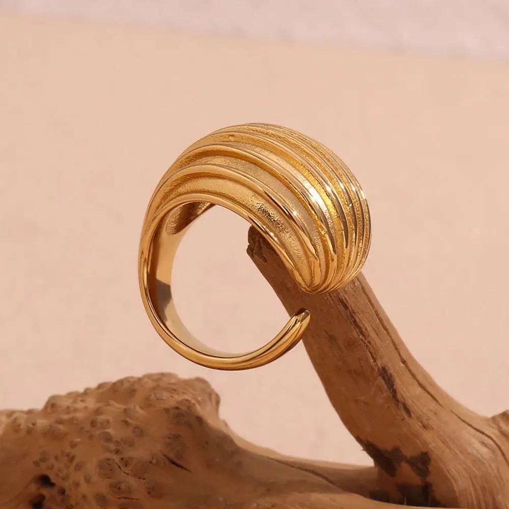 Silver and Gold Ridged Statement Rings – Adjustable Bands for Women