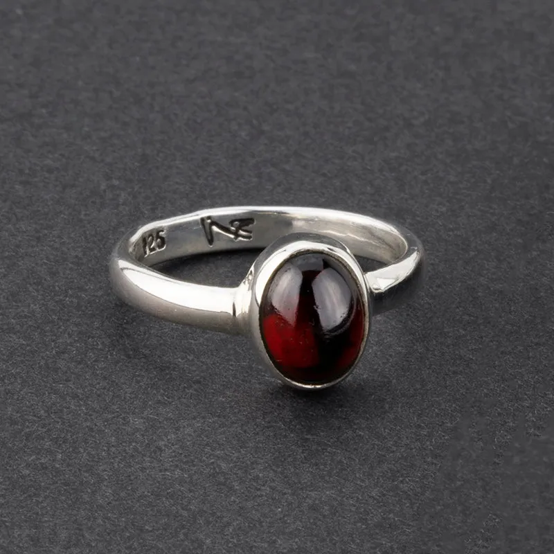 Simple Oval Sterling Silver Garnet Ring