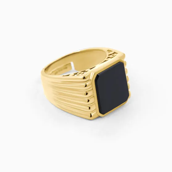 Single Black Stone Men's Silver Ring