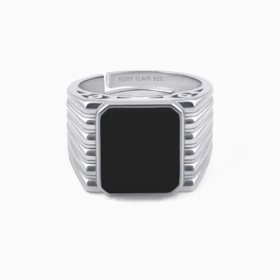 Single Black Stone Men's Silver Ring