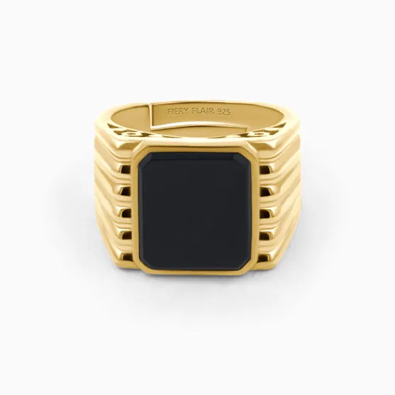 Single Black Stone Men's Silver Ring