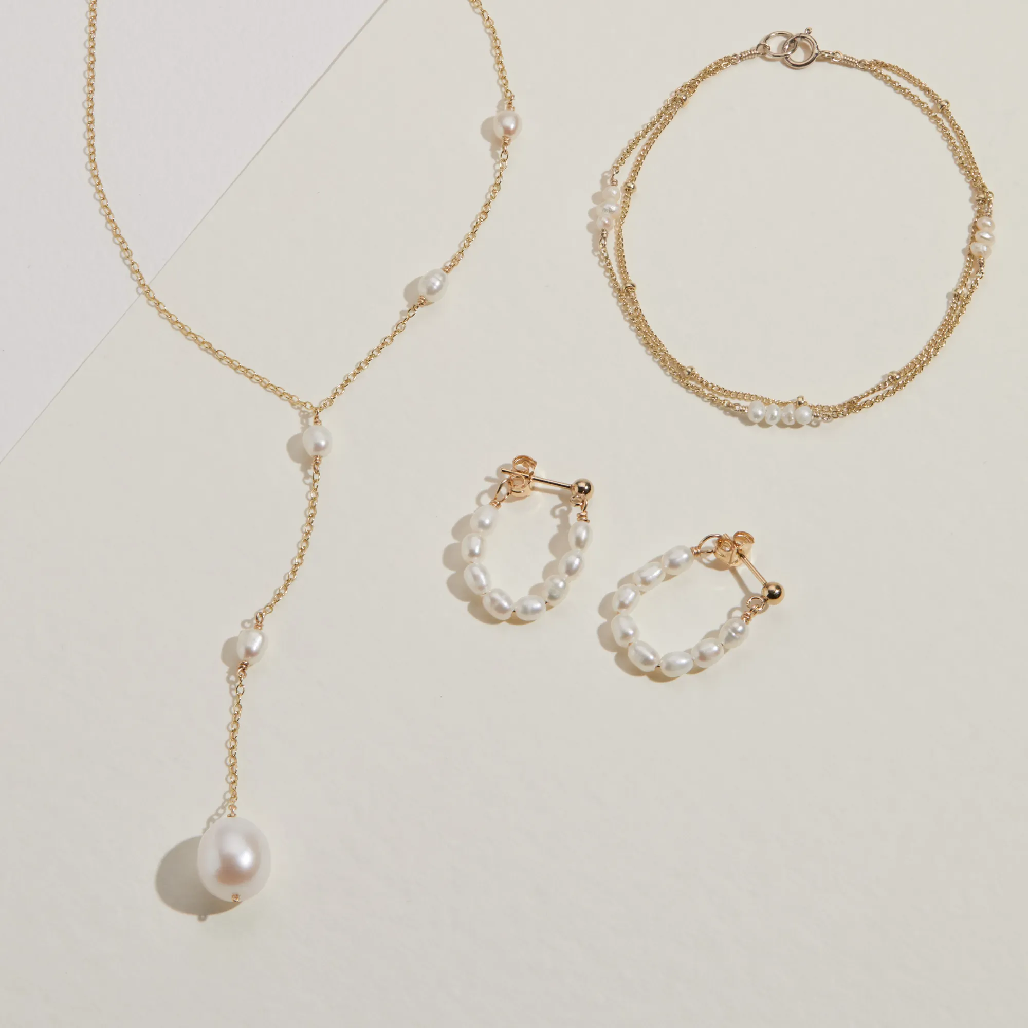 Solid White Gold Seed Pearl Hoop Earrings