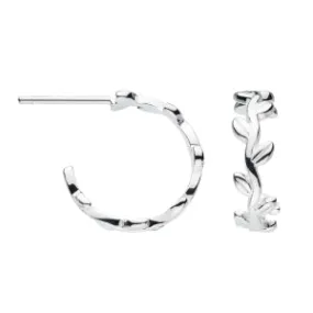 Sterling Silver 15mm Leaf Vine Hoop Earrings