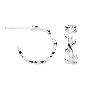 Sterling Silver 15mm Leaf Vine Hoop Earrings