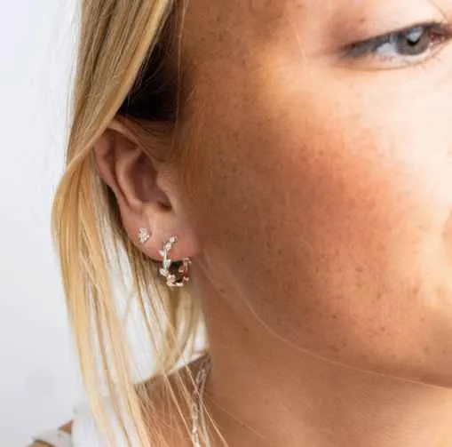 Sterling Silver 15mm Leaf Vine Hoop Earrings